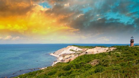 Coastal lighthouse sunset on Martha's Vineyard