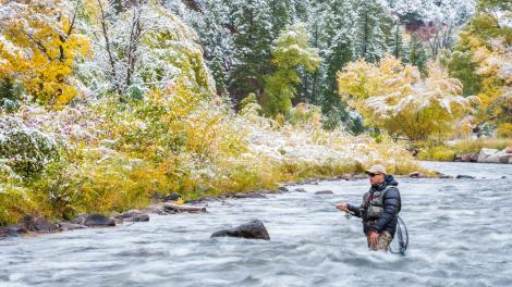 Un pescador solitario en una mañana helada