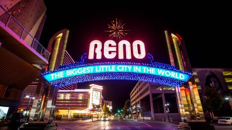 The famed neon Reno Arch stretching across Virginia Street