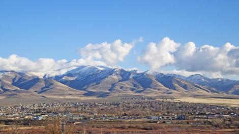 An aerial view over a beautiful day in Winnemucca, Nevada An aerial view over a beautiful day in Winnemucca, Nevada