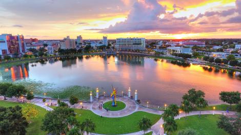 The sun sets over downtown Lakeland