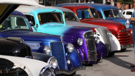 Classic cars on display at the International Route 66 Mother Road Festival in Springfield, Illinois