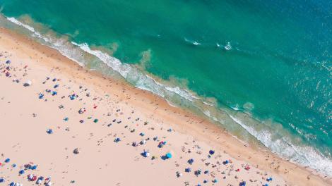 An aerial view of the Huntington Beach, California, shoreline An aerial view of the Huntington Beach, California, shoreline
