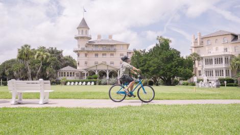Biking through the historic district in Jekyll Island, Georgia
