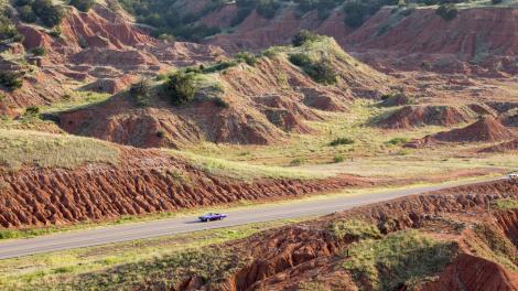 Driving through the colorful landscapes of Gloss Mountain State Park in Fairview, Oklahoma