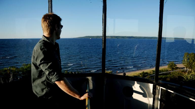 Climb 72 steps to the top of the Point Iroquois lighthouse for rewarding views of Lake Superior.