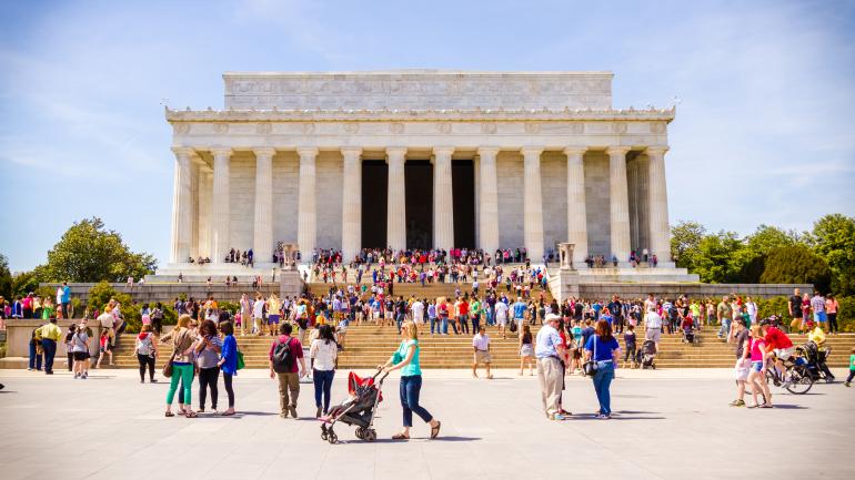 The Lincoln Memorial in Washington D.C. is one of the most famous monuments in the U.S., visited frequently by local and international tourists.