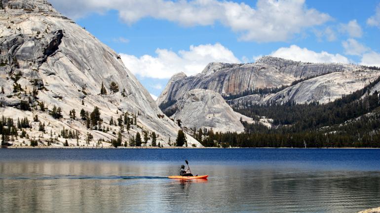 Paddling around in a kayak on Tenaya Lake 