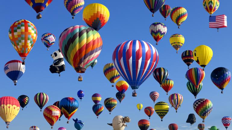 Fantasy world unfolding with hot-air balloons