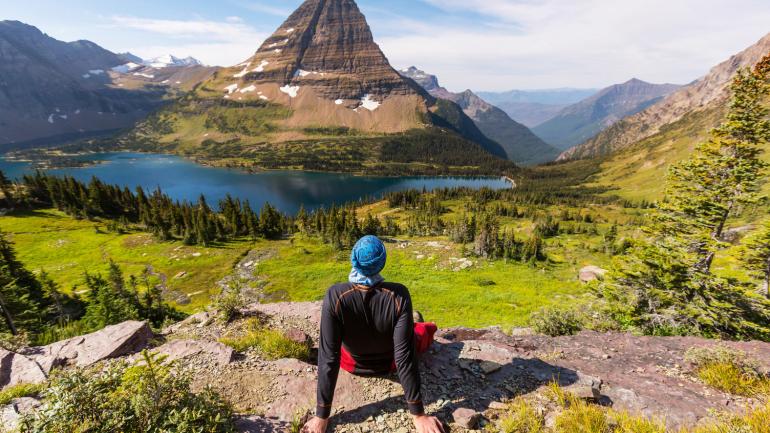 Taking in the views during a hike at Glacier National Park.