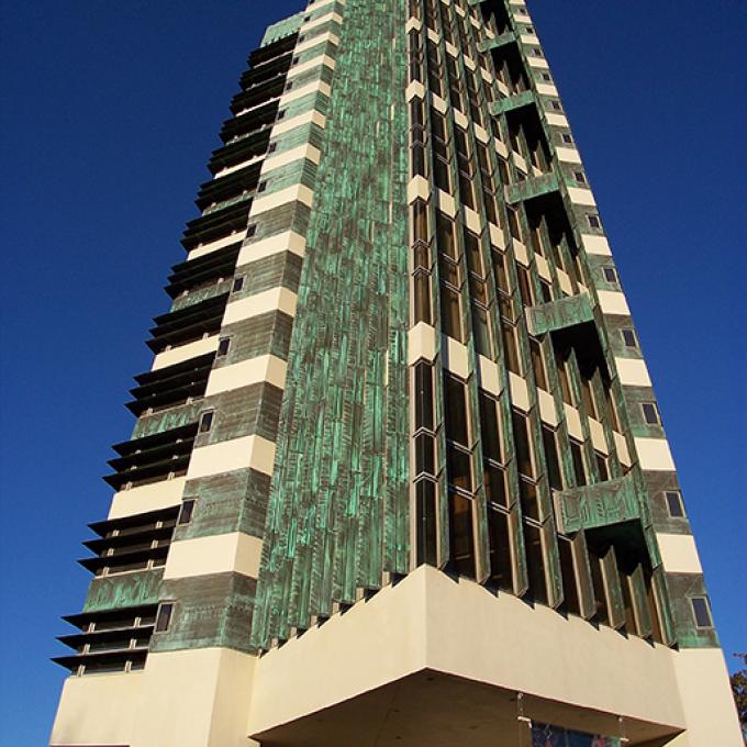 Frank Lloyd Wright designed exactly one skyscraper, Bartlesville's 19-story Price Tower.