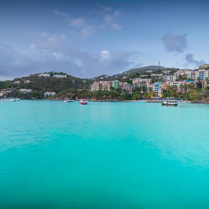 The beautiful blue-green waters of St. Thomas in the U.S. Virgin Islands