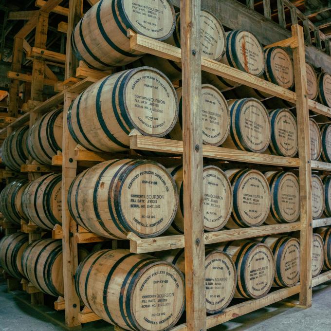 Barrels of aging bourbon at Kentucky Peerless Distilling Co. in downtown Louisville