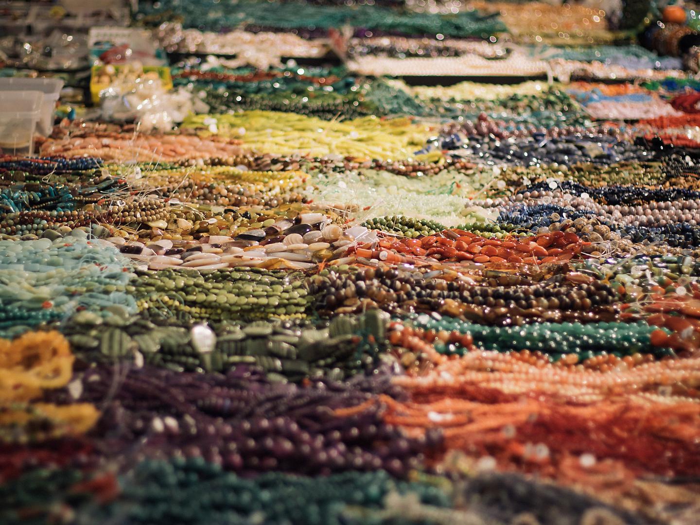 Colorful display at Tucson Gem, Mineral & Fossil Showcase