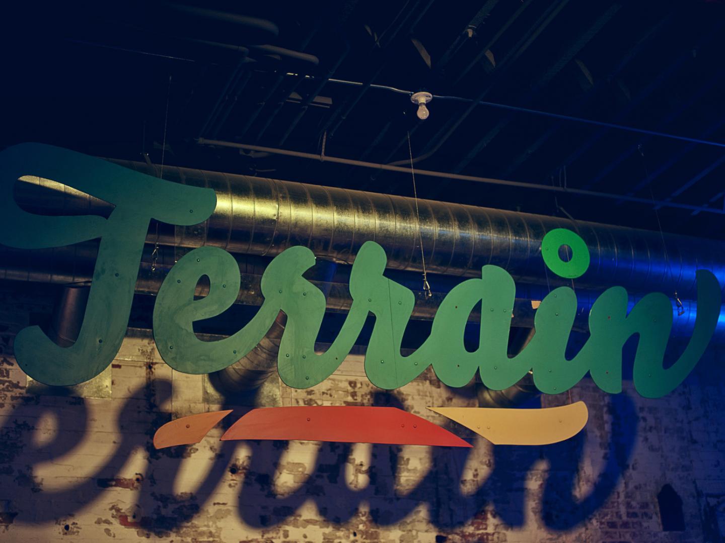 Artistic signage for Terrain, which hosts Bazaar and other events
