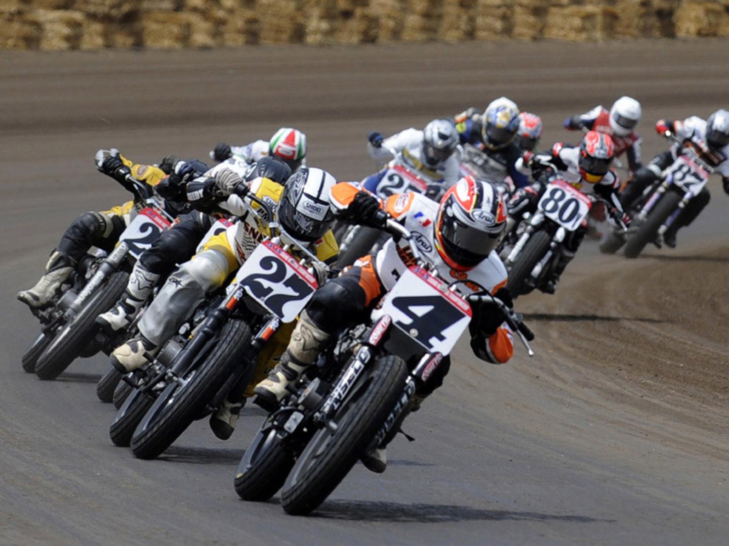 Motorcycles racing in the AMA Pro Racing Springfield Mile National