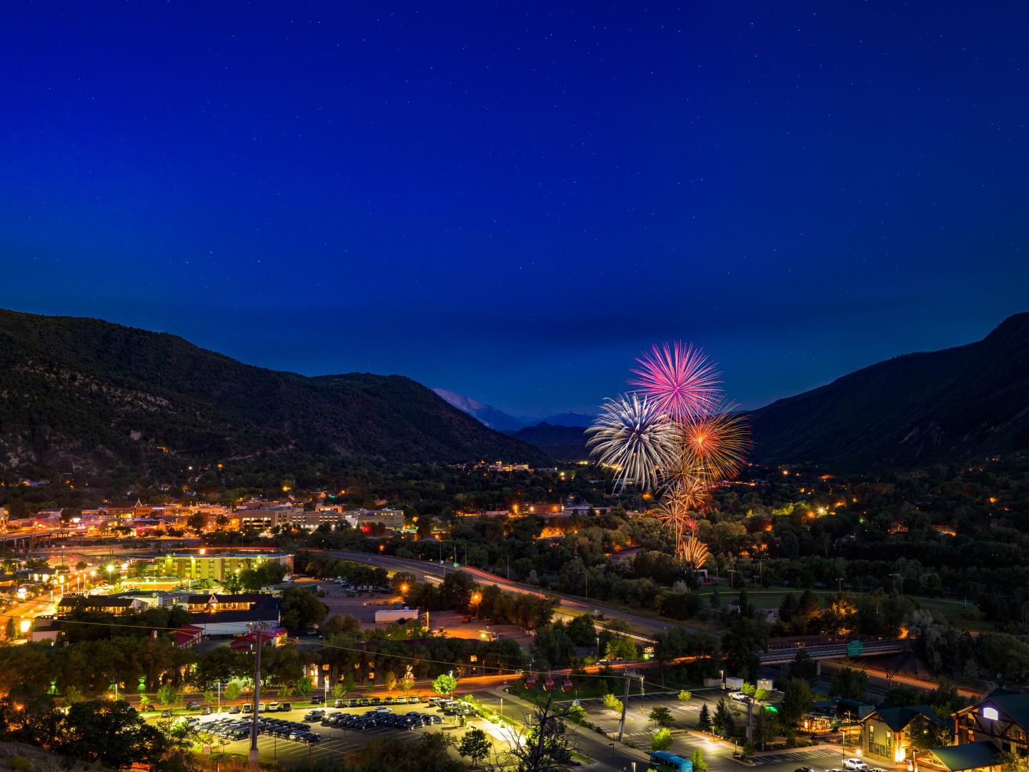 Fireworks lighting up the sky over Glenwood Springs