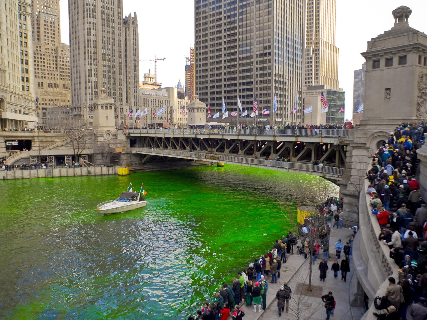 Watching the dyeing of the Chicago River to emerald green for St. Patrick’s Day