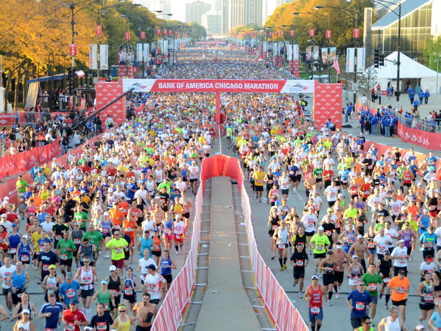 Some of the 45,000 runners competing in the Chicago Marathon 