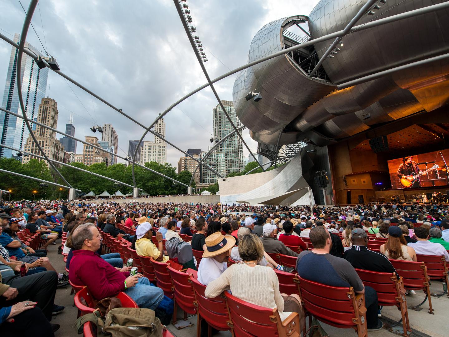 Watching a Blues Festival performance at Jay Pritzker Pavilion in Millennium Park