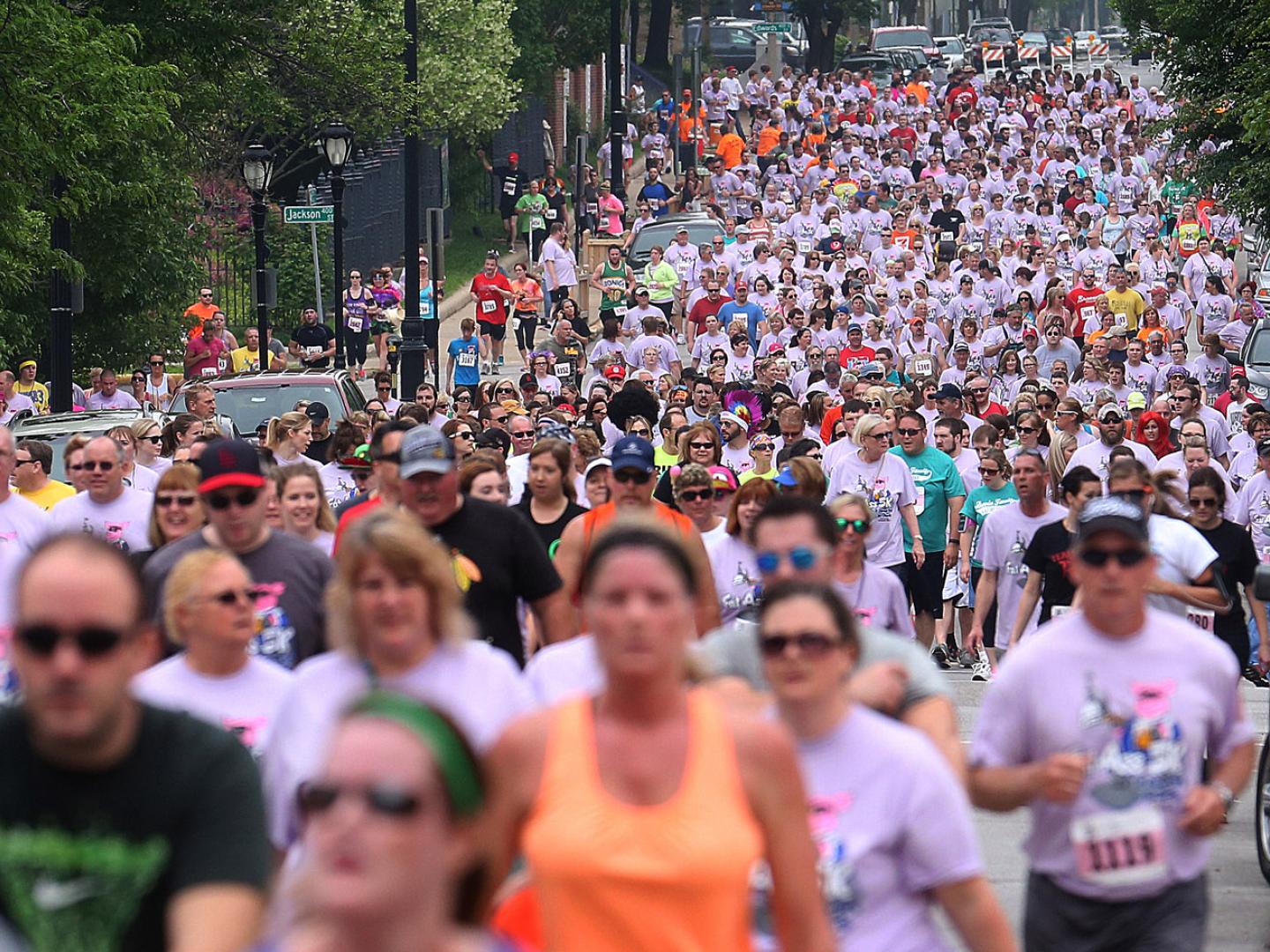 Runners competing in Fat A** 5K Race for Charity in Springfield, Illinois