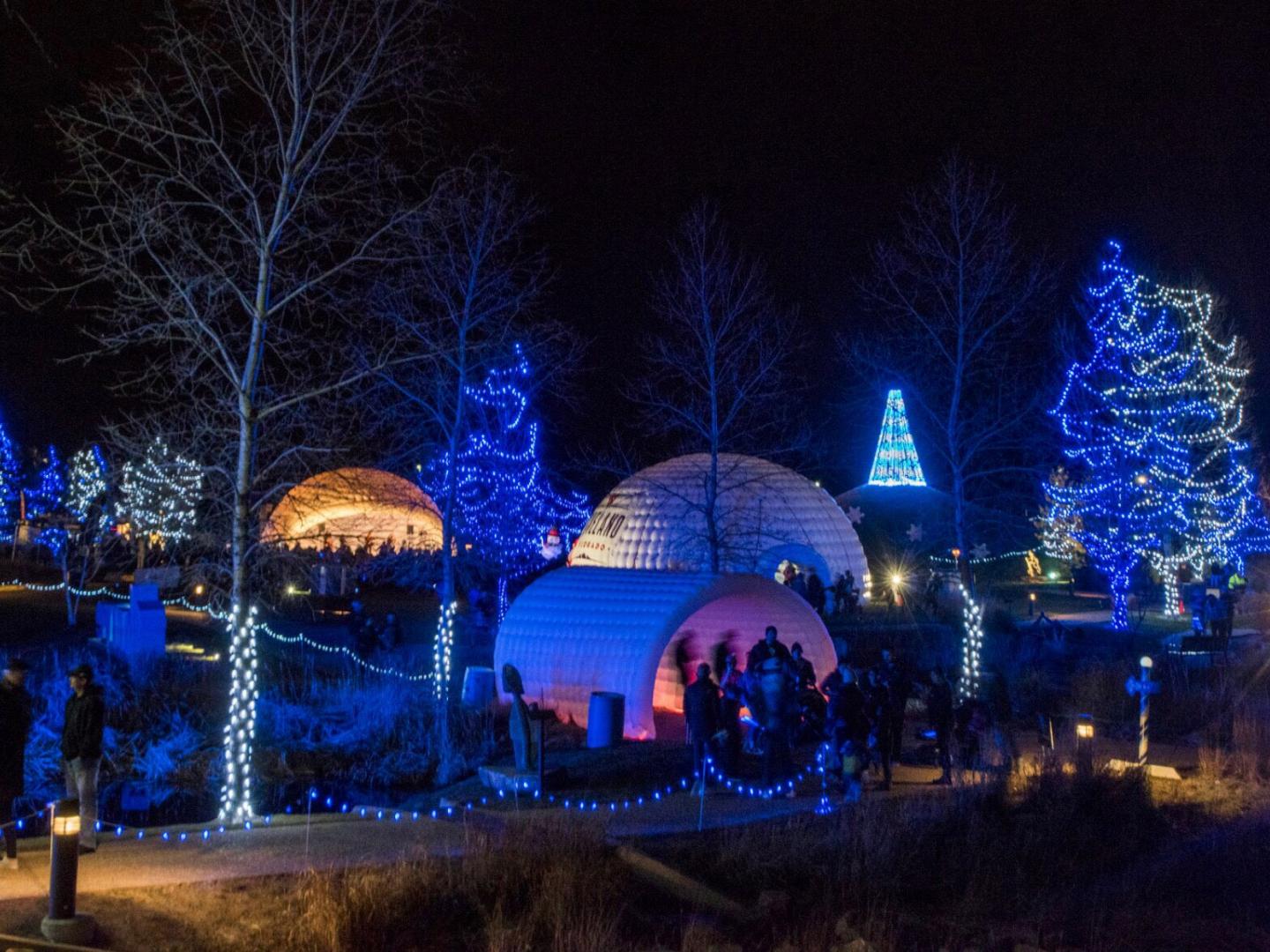 Beautiful holiday light displays during Winter Wonderlights in Loveland, Colorado