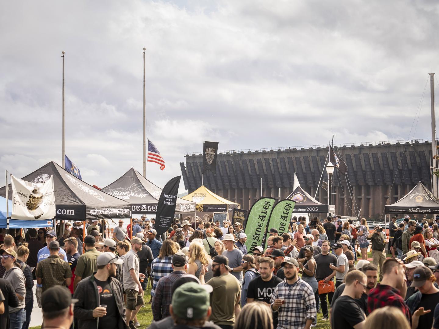Crowds enjoying sampling local craft beet during the U.P. Fall Beer Fest in Marquette, Michigan