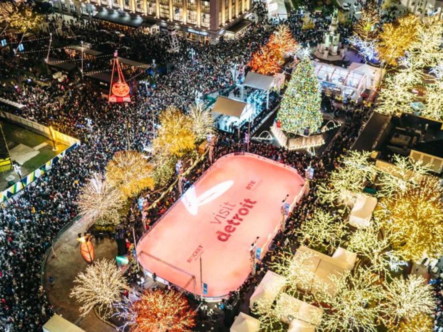 Holiday tree lighting at Campus Martius in downtown Detroit, Michigan