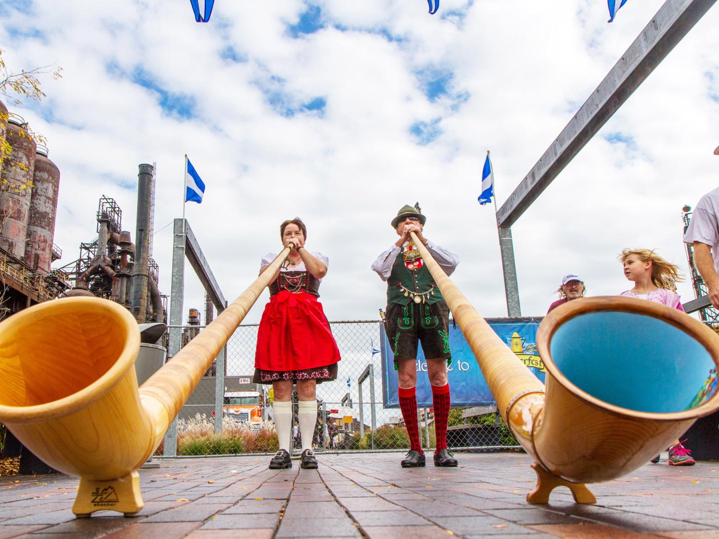 Traditional costume and musical instruments at Oktoberfest in Pennsylvania’s Lehigh Valley