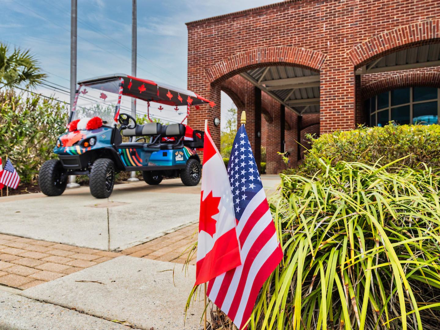 Flags on display at the annual Canadian American Days Festival in Myrtle Beach, South Carolina