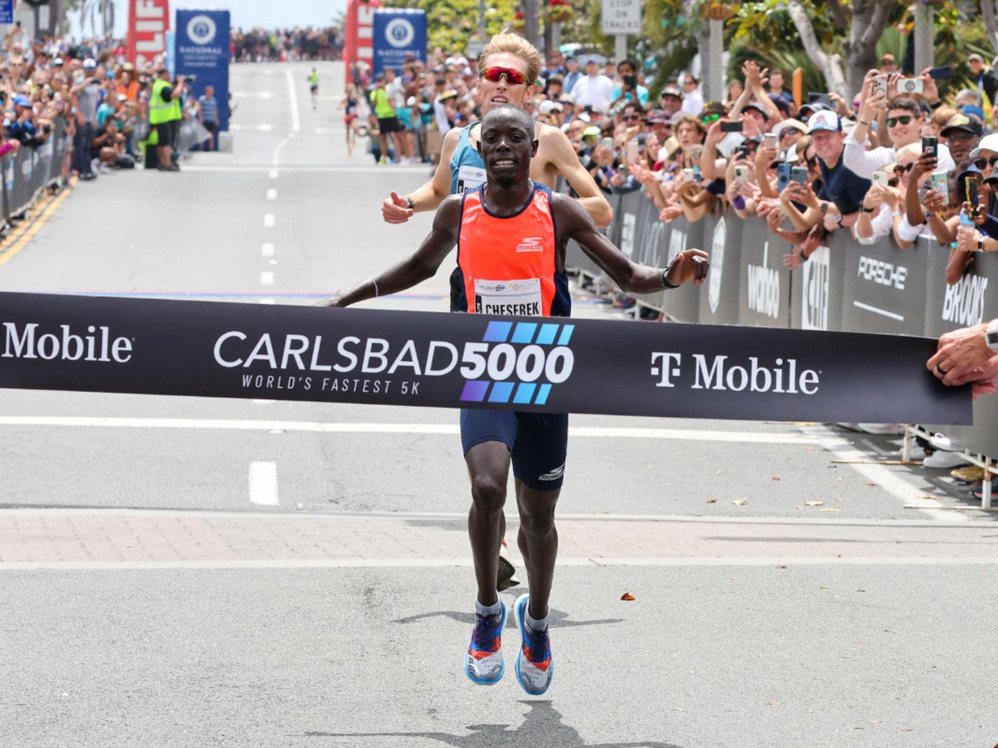 Crossing the finish line of the Carlsbad 5000 in Carlsbad, Calfornia