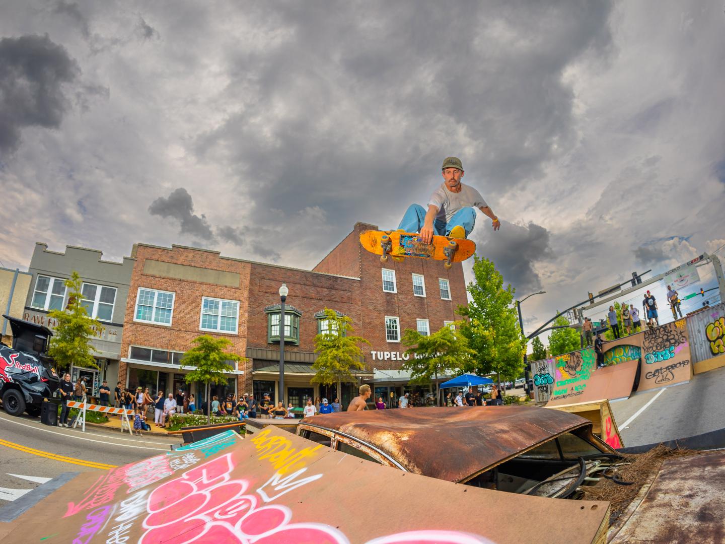 A skateboarder performs tricks at Change Fest in Tupelo, Mississippi
