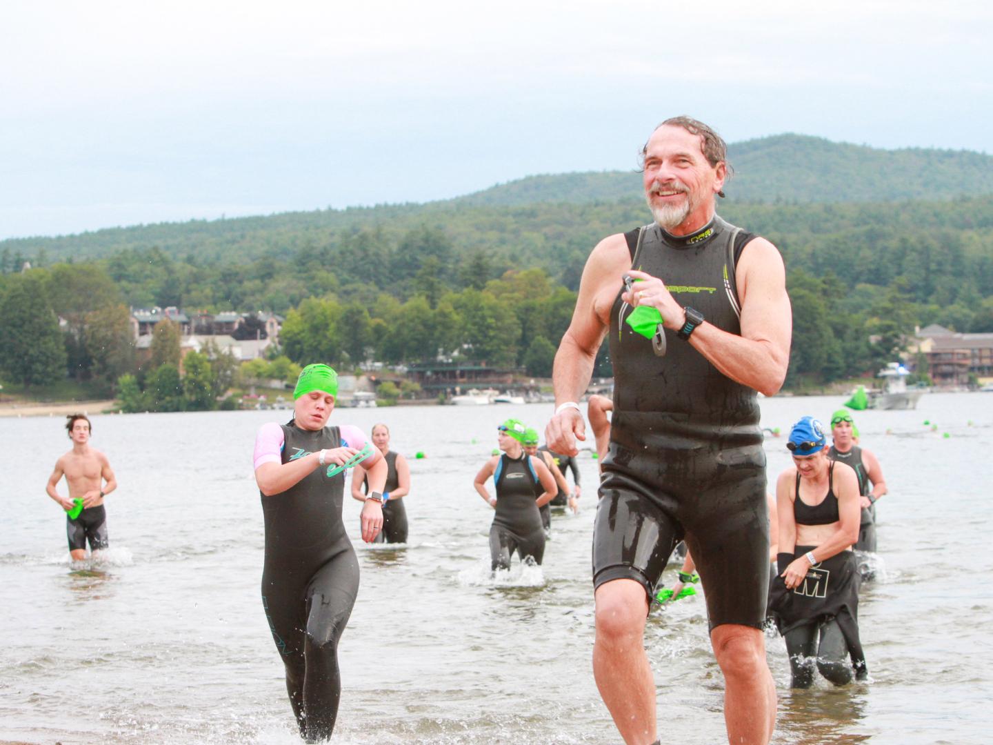 Athletes compete in the Lake George Triathlon Festival in Lake George, New York