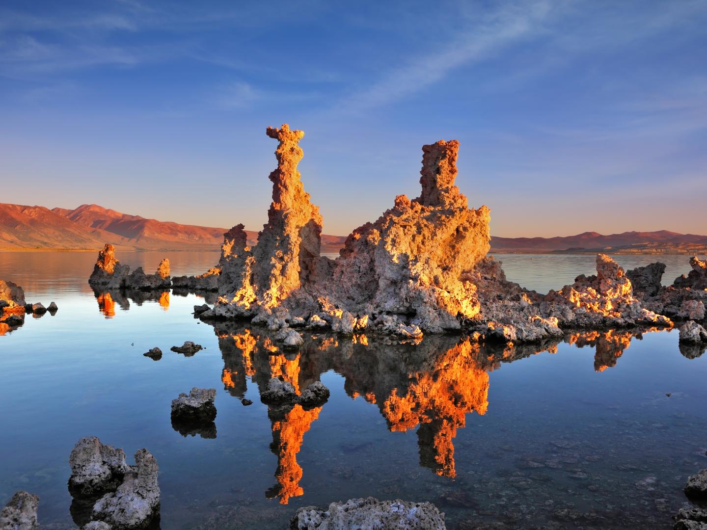 Tufa formations in Mono Lake in Mono County, California