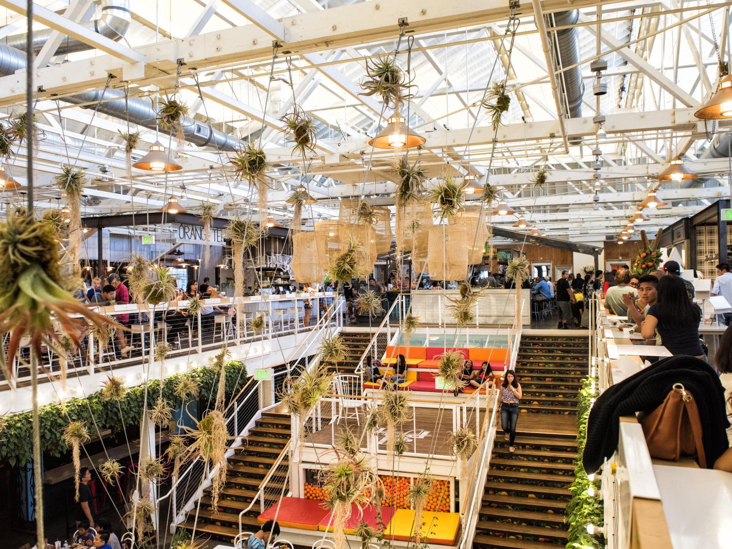 Interior view of the Anaheim Packing District food hall in California