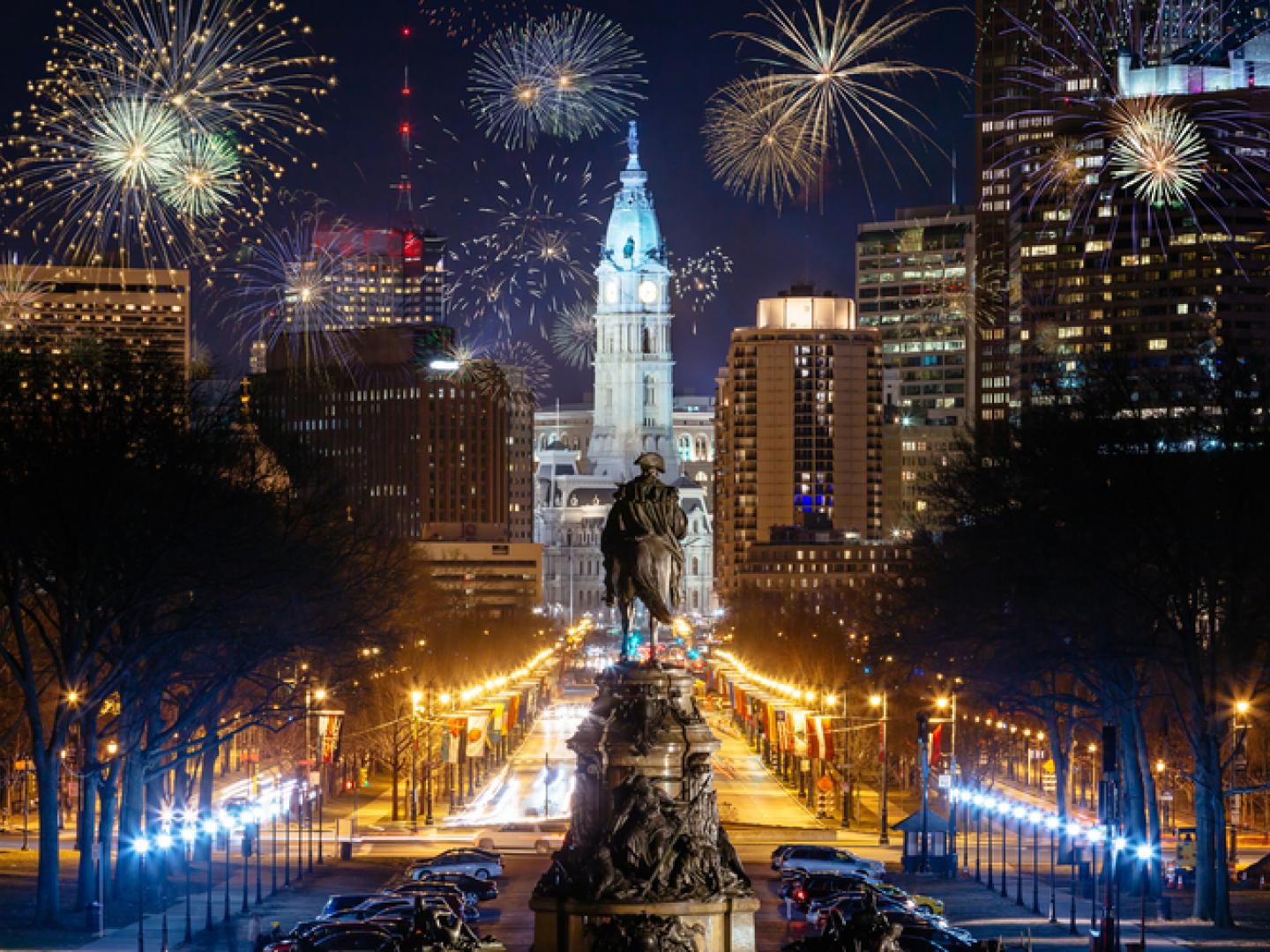 Fireworks display over Philadelphia, Pennsylvania
