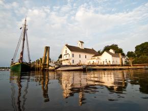 A boat docked on the Connecticut River in Essex