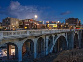 View of Monroe Street Bridge and River Park Square beyond View of Monroe Street Bridge and River Park Square beyond