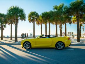 Driving a convertible with the top down in Clearwater Beach, Florida