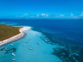 Sailboats along the coastline of Cayo Icacos, part of La Cordillera Nature Reserve