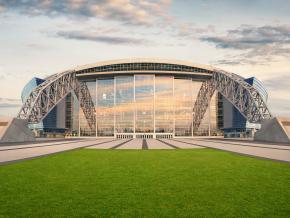 L’impressionnant AT&T Stadium, domicile de l’équipe de football américain des Cowboys de Dallas, vu de l’extérieur
