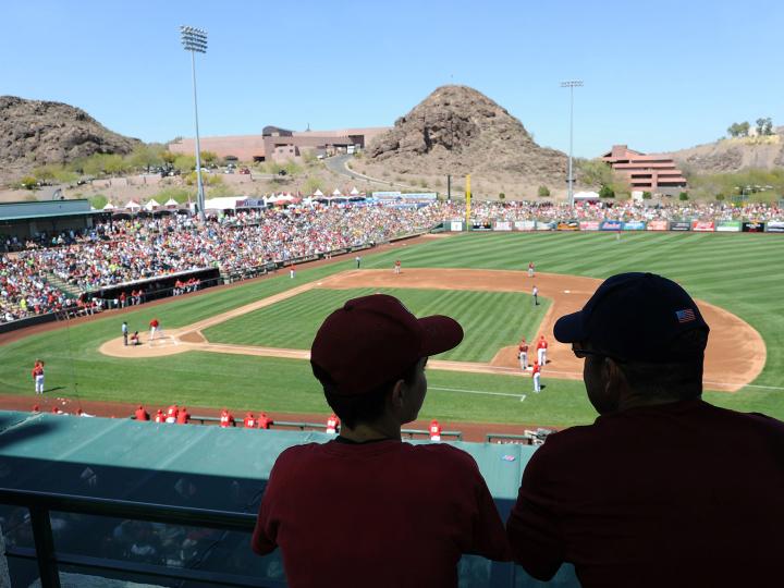 Watching a baseball spring training game in Tempe, Arizona