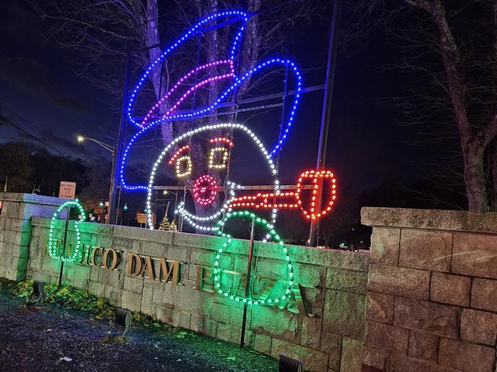 Colorful holiday lights during Winter Wonderland in Valhalla, New York 