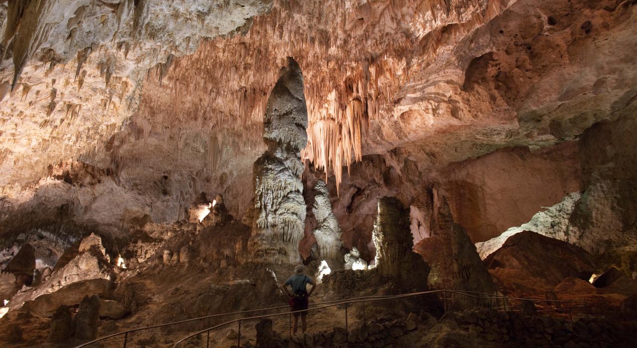 Exploring passages along a cavern trail deep underneath the Chihuahuan Desert
