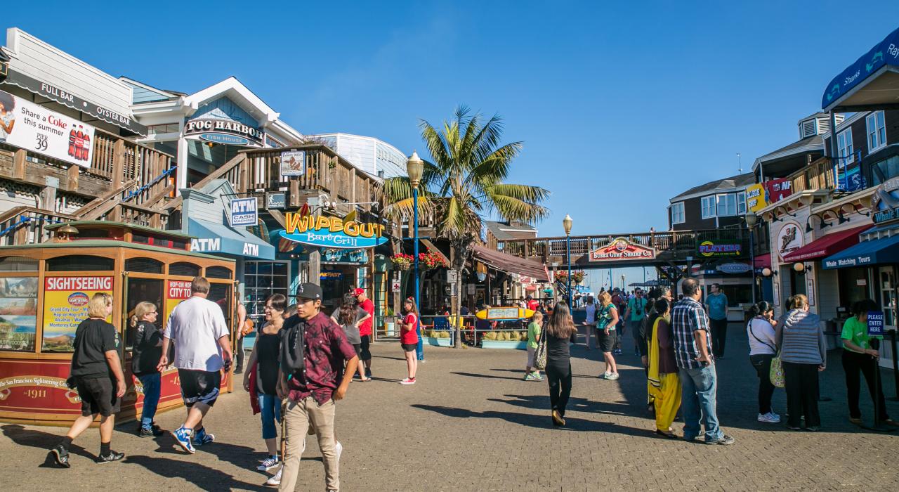 Fisherman's Wharf next to Aquarium of the Bay in San Francisco, California