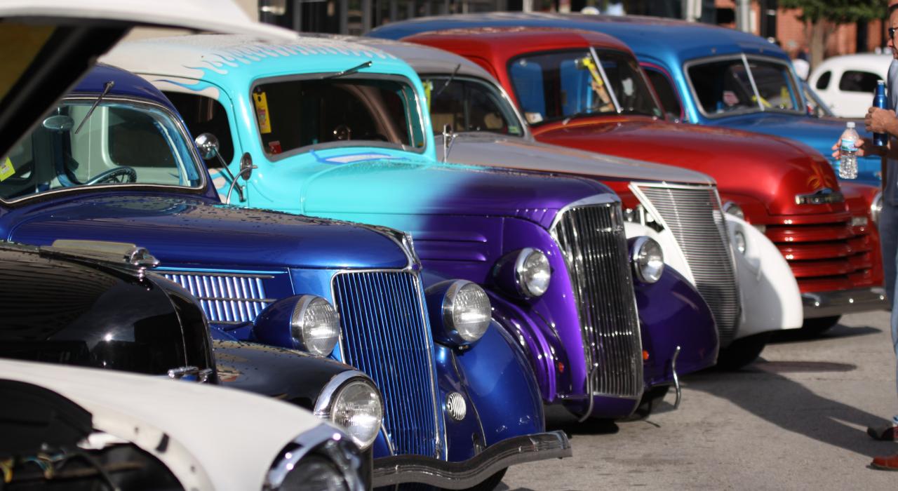 Classic cars on display at the International Route 66 Mother Road Festival in Springfield, Illinois