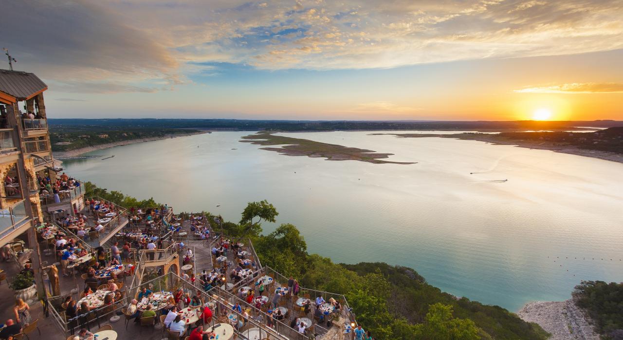 Spectacular sunset views at The Oasis on Lake Travis
