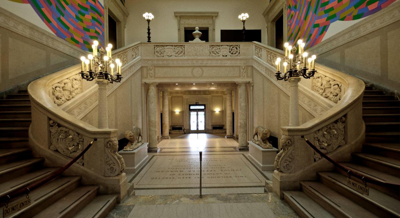 Grand staircase inside the Wadsworth Atheneum Museum of Art, open since 1844