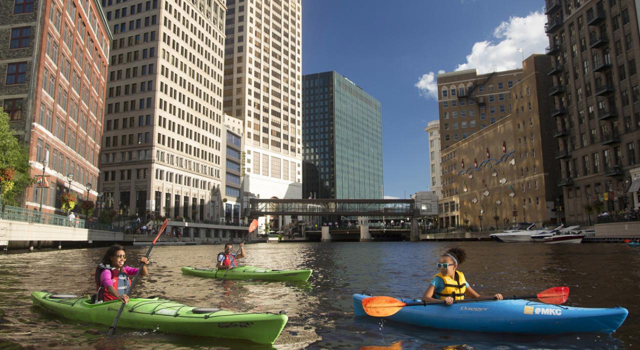 Kayaking on the Milwaukee River in the downtown area