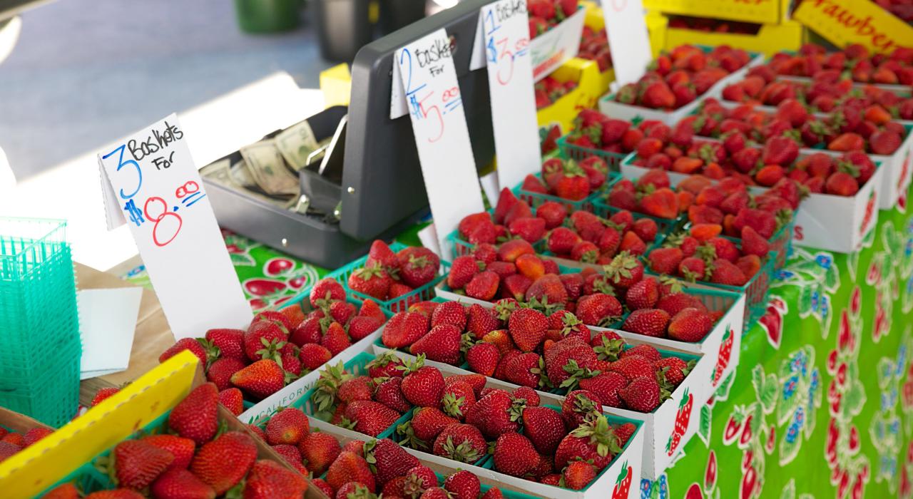 Fresh strawberries from the Davis Farmers Market outside Sacramento, California